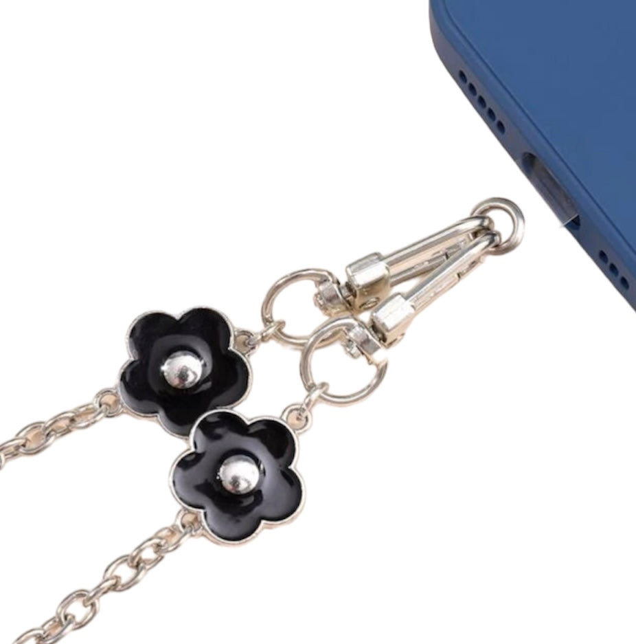 Telefoonketting bloemetjes - zilver - universeel