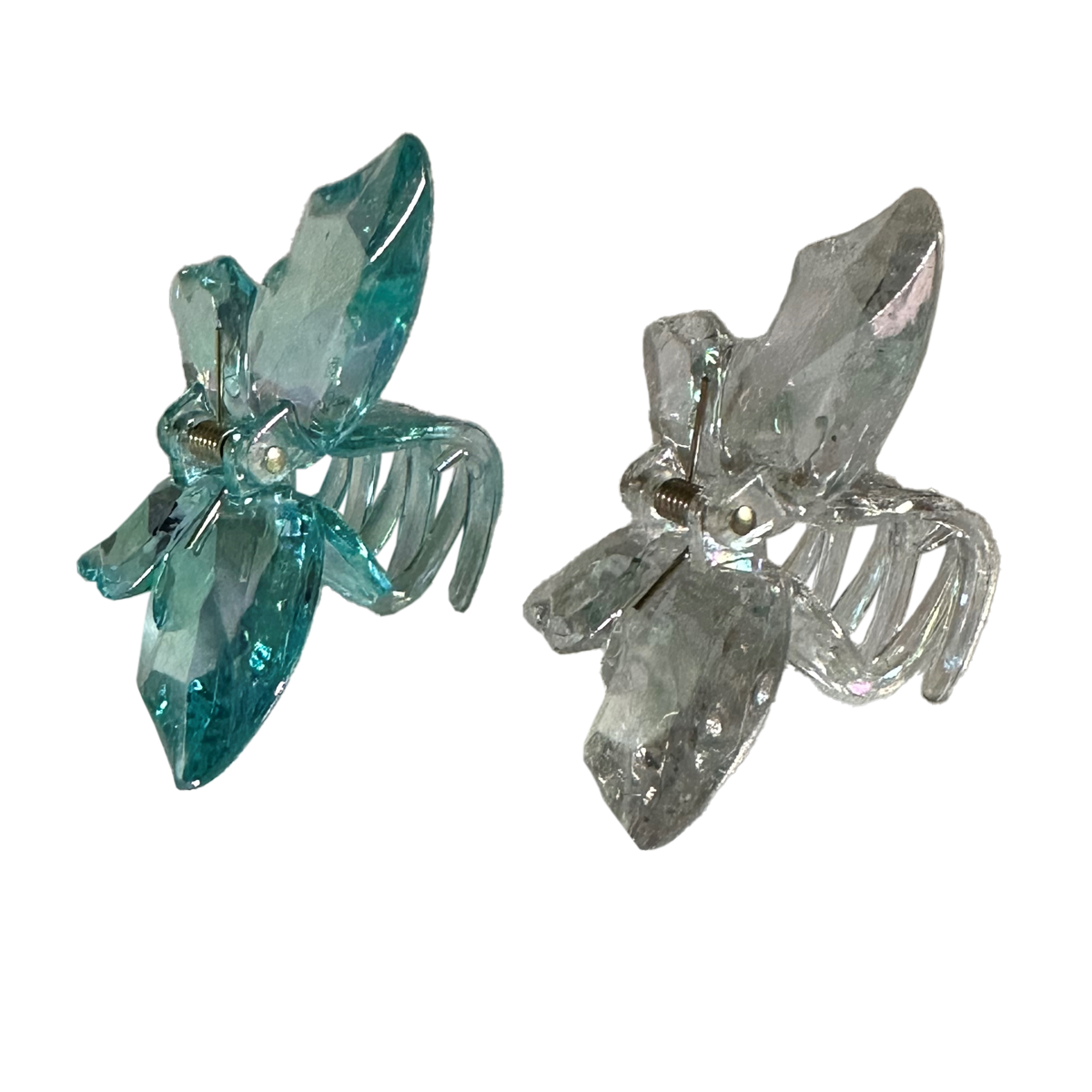 Vlinder haarclip set - holografisch - blauw en transparant