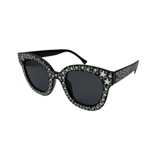 Festival zonnebril - cat eye met strass sterretjes - zwart