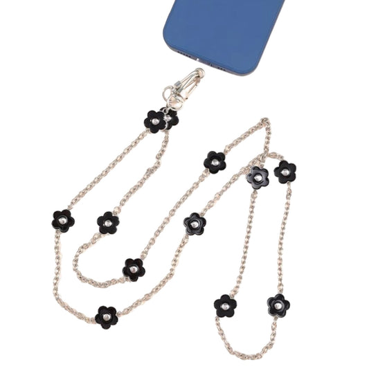 Telefoonketting bloemetjes - zilver - universeel