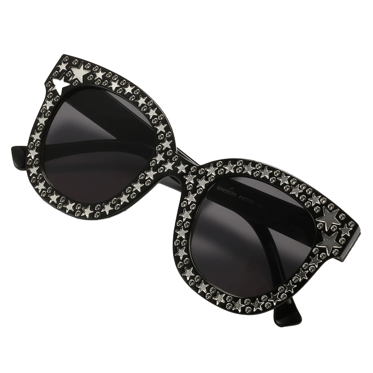 Festival zonnebril - cat eye met strass sterretjes - zwart