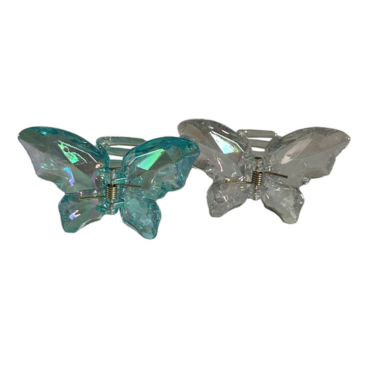 Vlinder haarclip set - holografisch - blauw en transparant